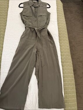 Max Studio Olive-Green Sleeveless Utility Jumpsuit with Tie Waist